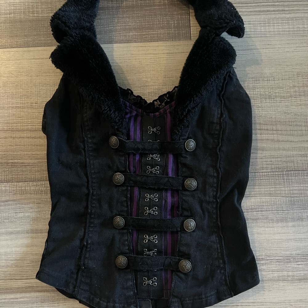 Tripp Purple Halter Top w/ Fur Collar